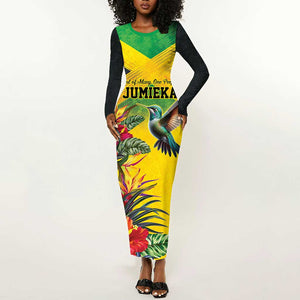 Personalized Black Jamaicans Hummingbird Long Sleeve Bodycon Dress Tropical Flowers Grunge Flag - African Pride