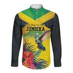 Personalized Black Jamaicans Hummingbird Long Sleeve Button Shirt Tropical Flowers Grunge Flag - African Pride