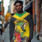 Personalized Black Jamaicans Hummingbird Long Sleeve Shirt Tropical Flowers Grunge Flag - African Pride