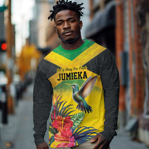 Personalized Black Jamaicans Hummingbird Long Sleeve Shirt Tropical Flowers Grunge Flag - African Pride