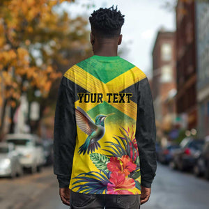 Personalized Black Jamaicans Hummingbird Long Sleeve Shirt Tropical Flowers Grunge Flag - African Pride