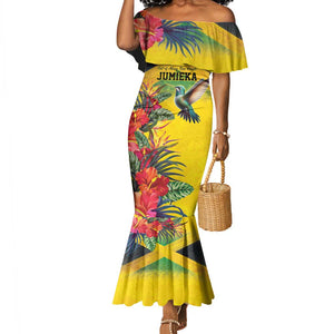 Personalized Black Jamaicans Hummingbird Mermaid Dress Tropical Flowers Grunge Flag - African Pride