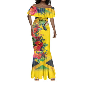 Personalized Black Jamaicans Hummingbird Mermaid Dress Tropical Flowers Grunge Flag - African Pride