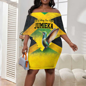 Personalized Black Jamaicans Hummingbird Off Shoulder Short Dress Tropical Flowers Grunge Flag - African Pride