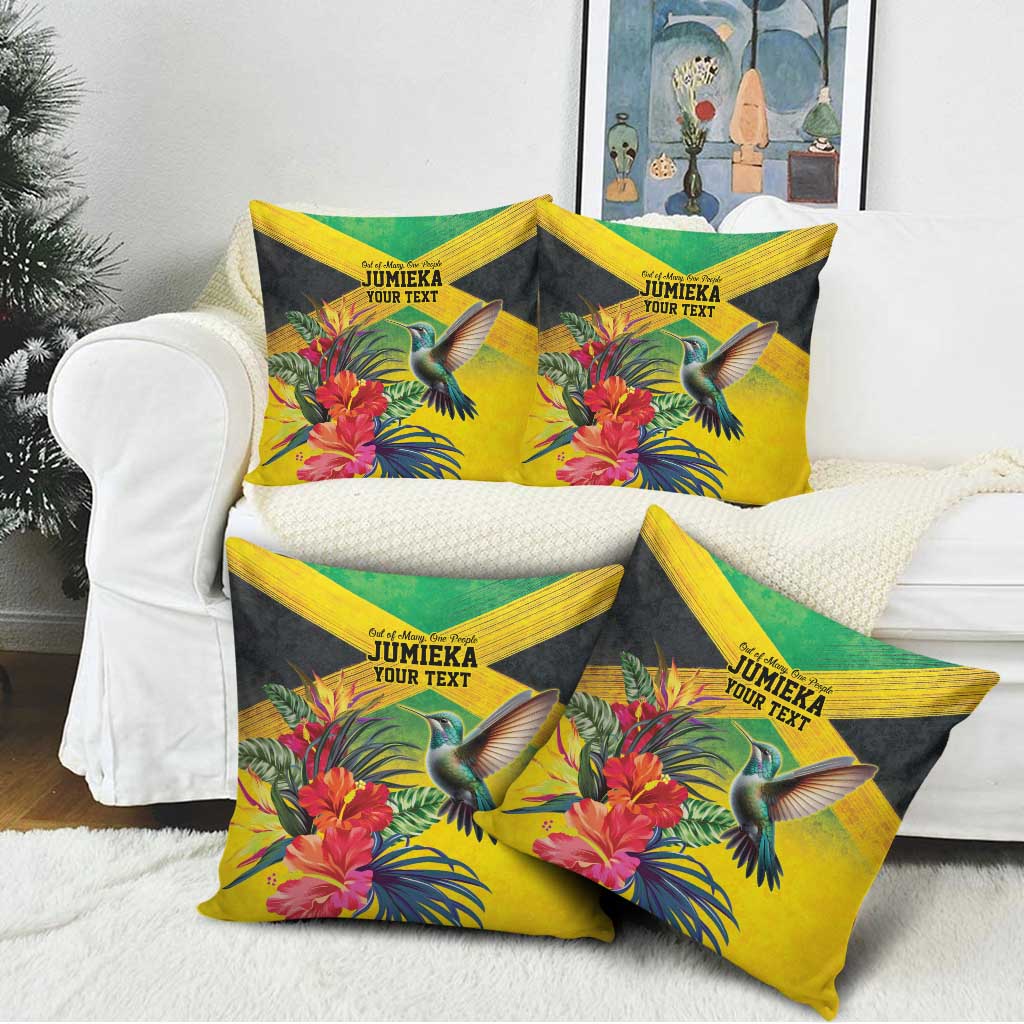 Personalized Black Jamaicans Hummingbird Pillow Cover Tropical Flowers Grunge Flag