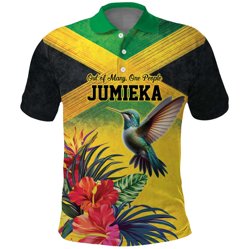 Personalized Black Jamaicans Hummingbird Polo Shirt Tropical Flowers Grunge Flag - African Pride