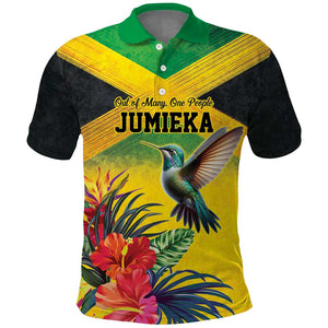 Personalized Black Jamaicans Hummingbird Polo Shirt Tropical Flowers Grunge Flag - African Pride