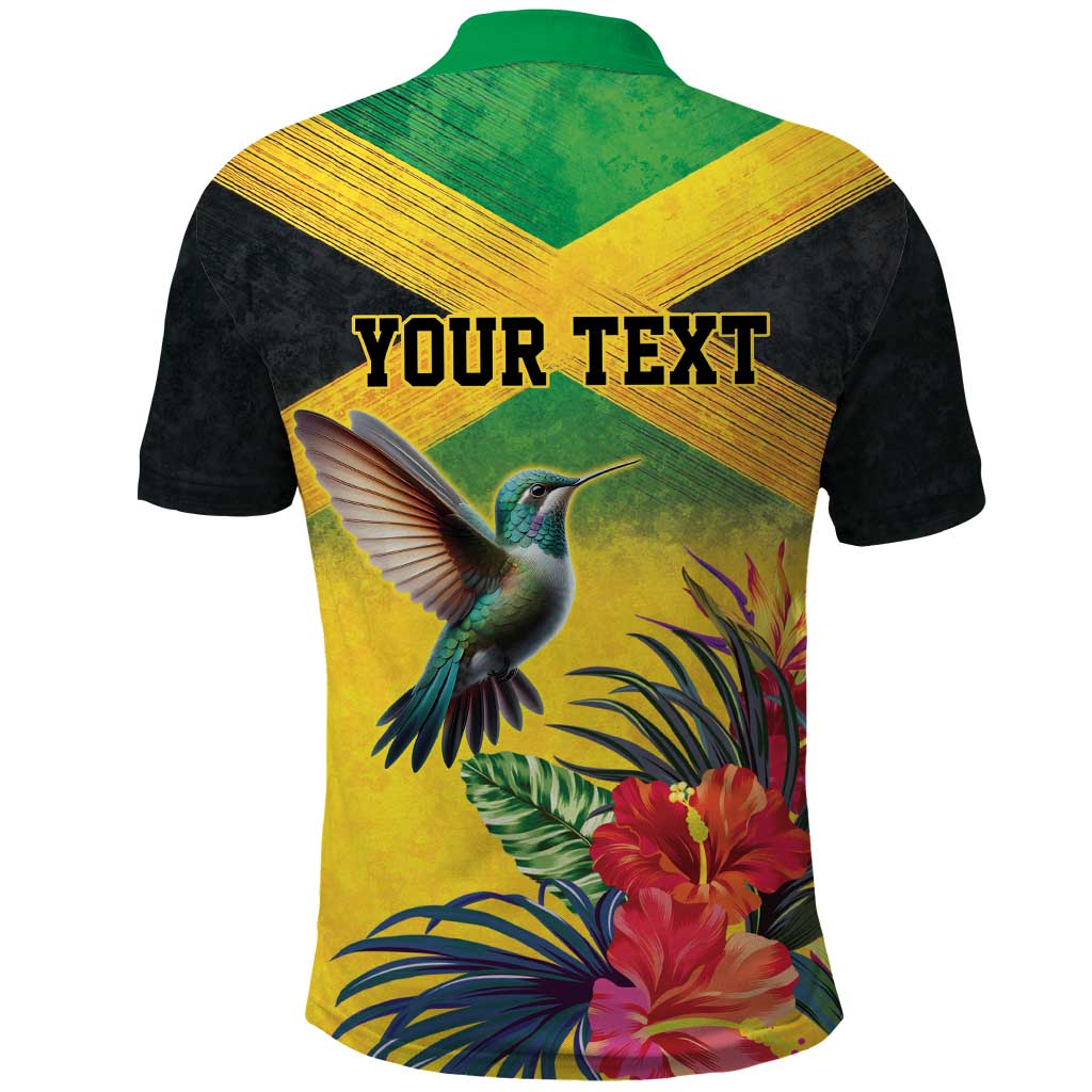 Personalized Black Jamaicans Hummingbird Polo Shirt Tropical Flowers Grunge Flag - African Pride