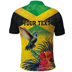 Personalized Black Jamaicans Hummingbird Polo Shirt Tropical Flowers Grunge Flag - African Pride