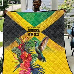Personalized Black Jamaicans Hummingbird Quilt Tropical Flowers Grunge Flag - African Pride