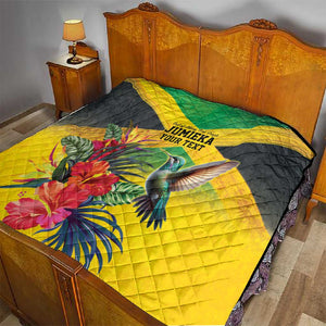 Personalized Black Jamaicans Hummingbird Quilt Tropical Flowers Grunge Flag - African Pride