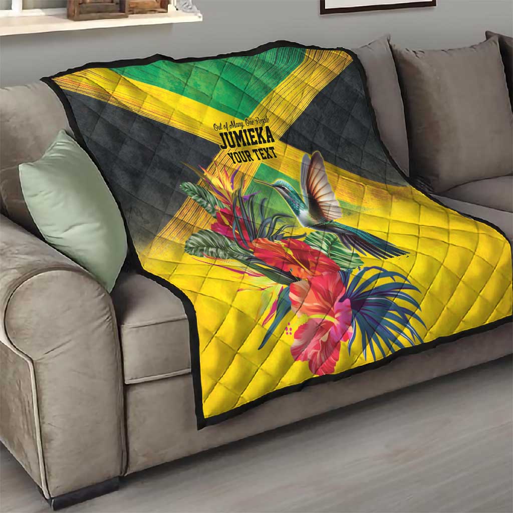 Personalized Black Jamaicans Hummingbird Quilt Tropical Flowers Grunge Flag - African Pride
