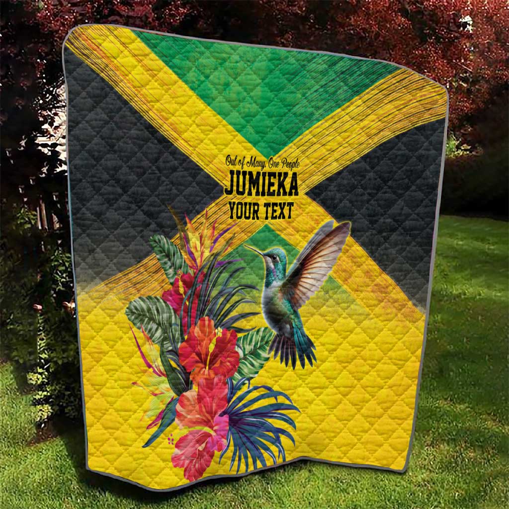 Personalized Black Jamaicans Hummingbird Quilt Tropical Flowers Grunge Flag - African Pride