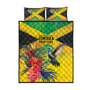 Personalized Black Jamaicans Hummingbird Quilt Bed Set Tropical Flowers Grunge Flag - African Pride