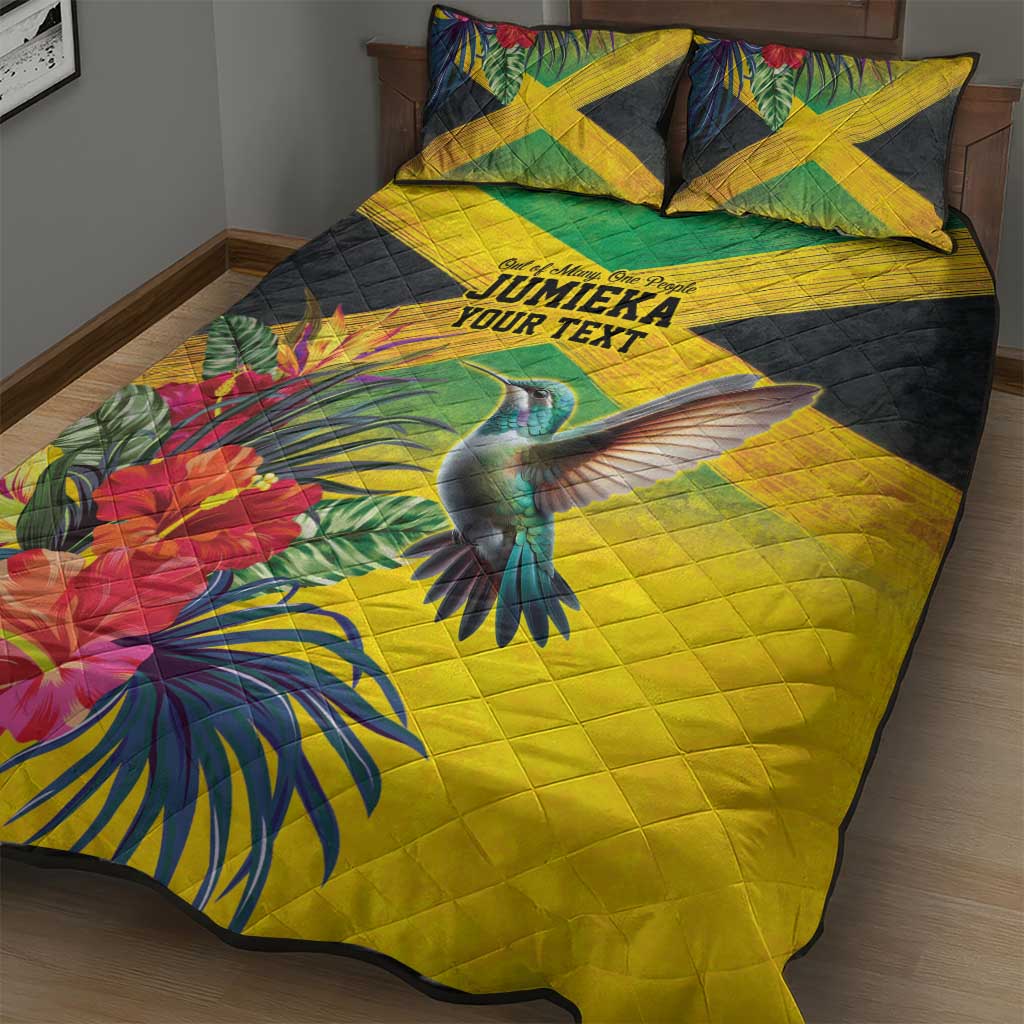 Personalized Black Jamaicans Hummingbird Quilt Bed Set Tropical Flowers Grunge Flag - African Pride