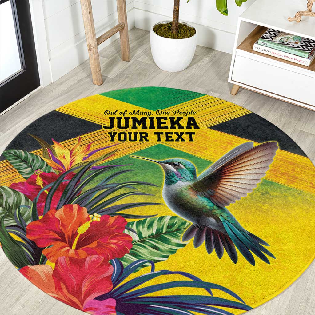Personalized Black Jamaicans Hummingbird Round Carpet Tropical Flowers Grunge Flag - African Pride