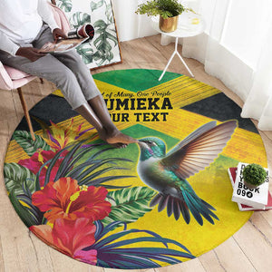 Personalized Black Jamaicans Hummingbird Round Carpet Tropical Flowers Grunge Flag - African Pride