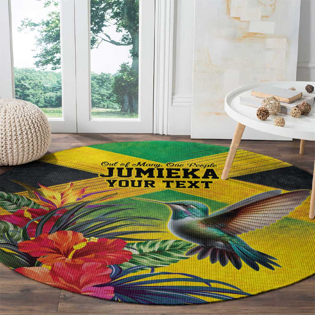Personalized Black Jamaicans Hummingbird Round Carpet Tropical Flowers Grunge Flag - African Pride