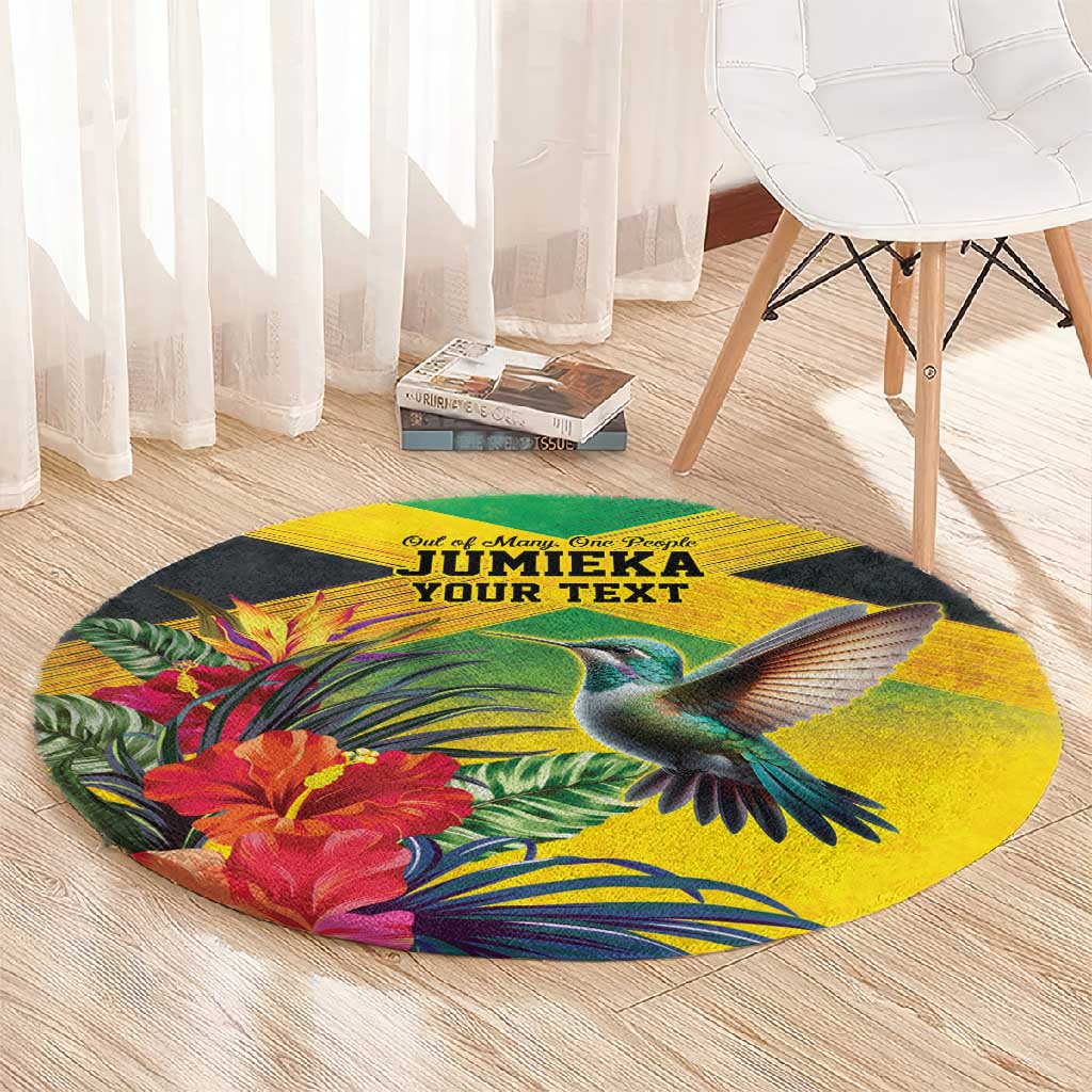 Personalized Black Jamaicans Hummingbird Round Carpet Tropical Flowers Grunge Flag - African Pride