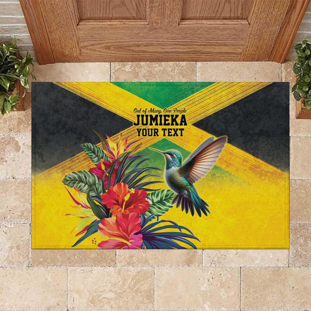 Personalized Black Jamaicans Hummingbird Rubber Doormat Tropical Flowers Grunge Flag - African Pride