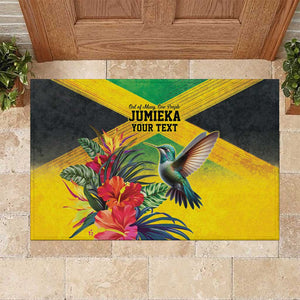 Personalized Black Jamaicans Hummingbird Rubber Doormat Tropical Flowers Grunge Flag - African Pride