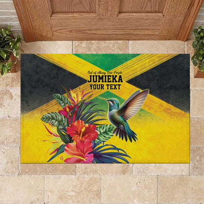 Personalized Black Jamaicans Hummingbird Rubber Doormat Tropical Flowers Grunge Flag - African Pride