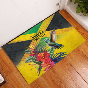 Personalized Black Jamaicans Hummingbird Rubber Doormat Tropical Flowers Grunge Flag - African Pride
