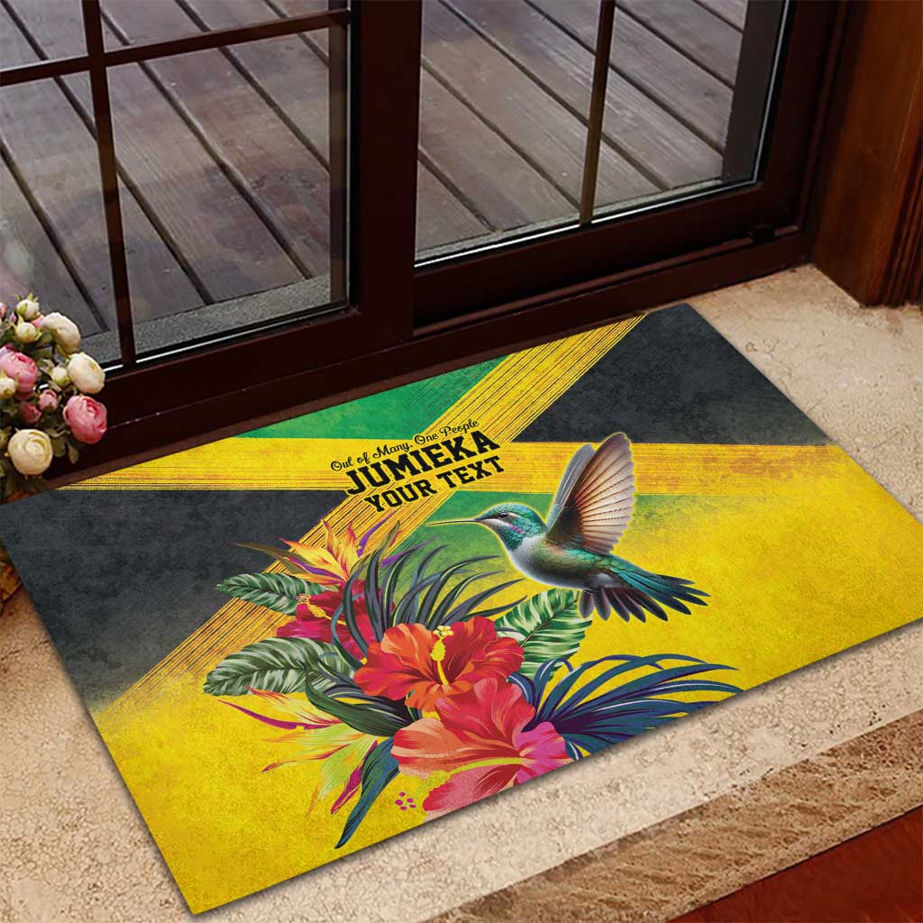 Personalized Black Jamaicans Hummingbird Rubber Doormat Tropical Flowers Grunge Flag - African Pride