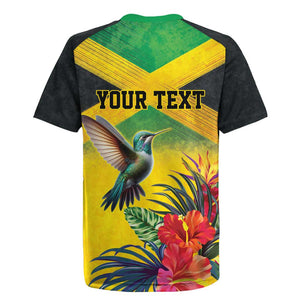 Personalized Black Jamaicans Hummingbird Rugby Jersey Tropical Flowers Grunge Flag - African Pride