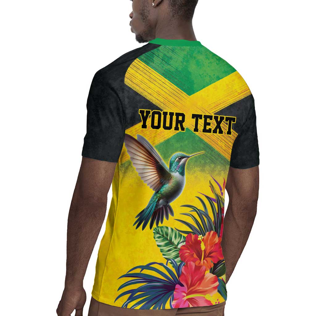 Personalized Black Jamaicans Hummingbird Rugby Jersey Tropical Flowers Grunge Flag - African Pride