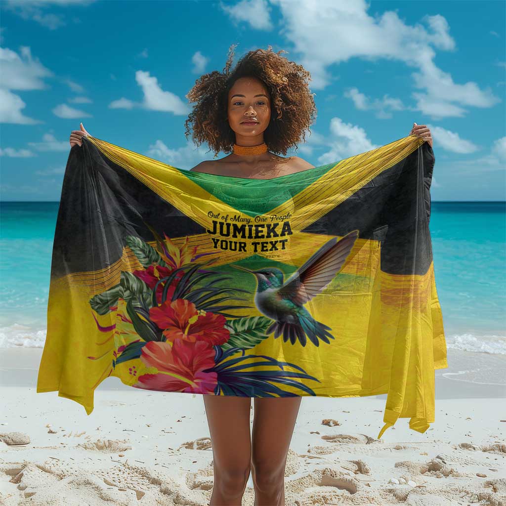 Personalized Black Jamaicans Hummingbird Sarong Tropical Flowers Grunge Flag - African Pride