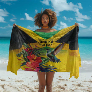 Personalized Black Jamaicans Hummingbird Sarong Tropical Flowers Grunge Flag - African Pride
