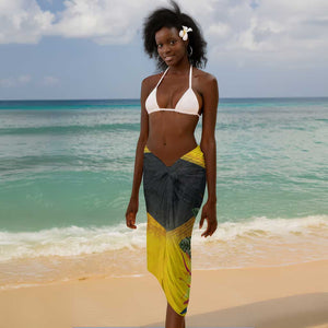 Personalized Black Jamaicans Hummingbird Sarong Tropical Flowers Grunge Flag - African Pride