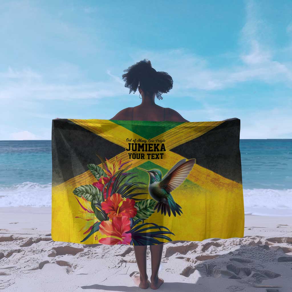 Personalized Black Jamaicans Hummingbird Sarong Tropical Flowers Grunge Flag - African Pride