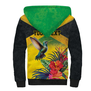 Personalized Black Jamaicans Hummingbird Sherpa Hoodie Tropical Flowers Grunge Flag - African Pride