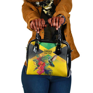 Personalized Black Jamaicans Hummingbird Shoulder Handbag Tropical Flowers Grunge Flag - African Pride