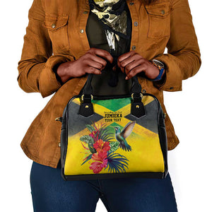 Personalized Black Jamaicans Hummingbird Shoulder Handbag Tropical Flowers Grunge Flag - African Pride