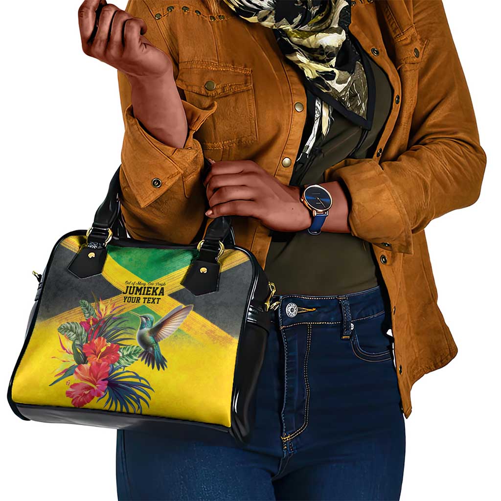 Personalized Black Jamaicans Hummingbird Shoulder Handbag Tropical Flowers Grunge Flag - African Pride