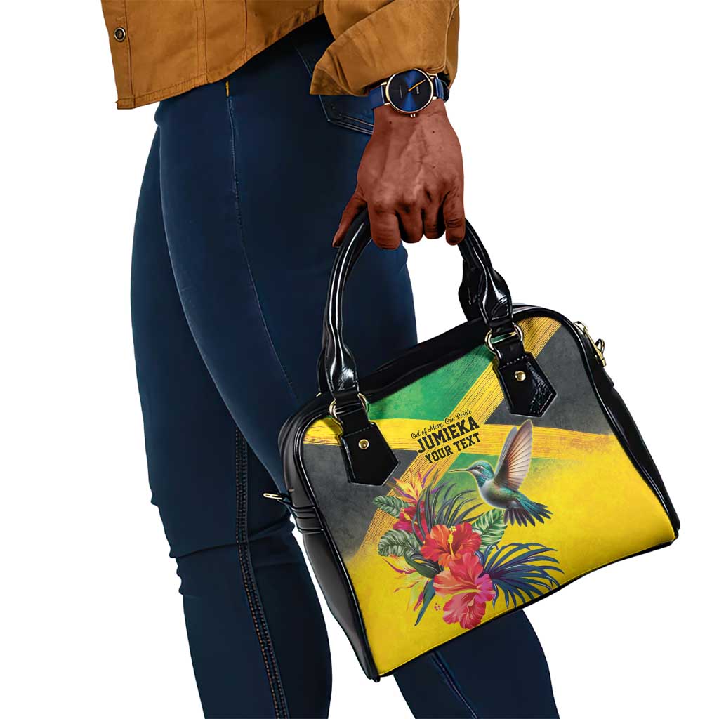 Personalized Black Jamaicans Hummingbird Shoulder Handbag Tropical Flowers Grunge Flag - African Pride