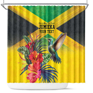 Personalized Black Jamaicans Hummingbird Shower Curtain Tropical Flowers Grunge Flag - African Pride