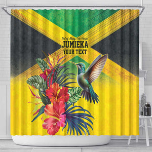 Personalized Black Jamaicans Hummingbird Shower Curtain Tropical Flowers Grunge Flag - African Pride