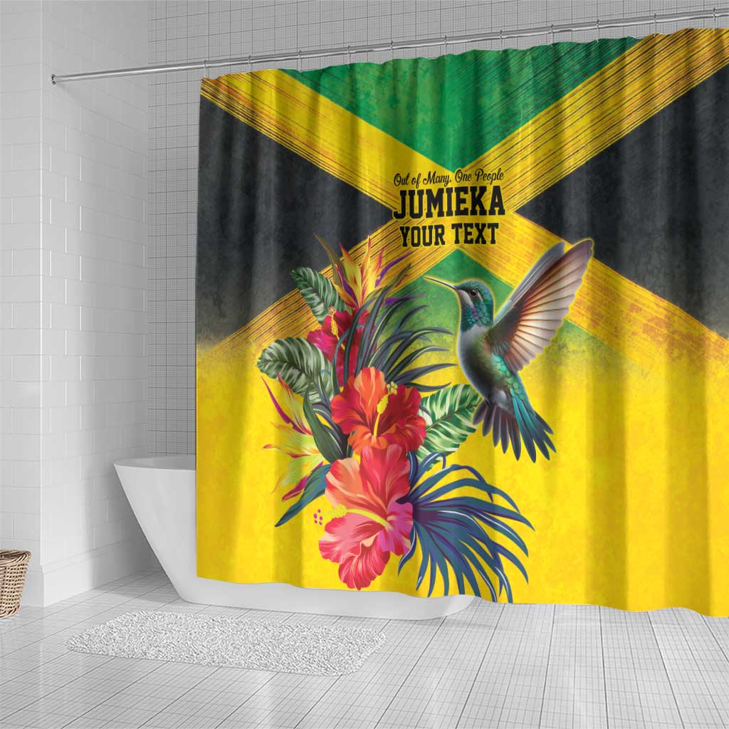 Personalized Black Jamaicans Hummingbird Shower Curtain Tropical Flowers Grunge Flag - African Pride
