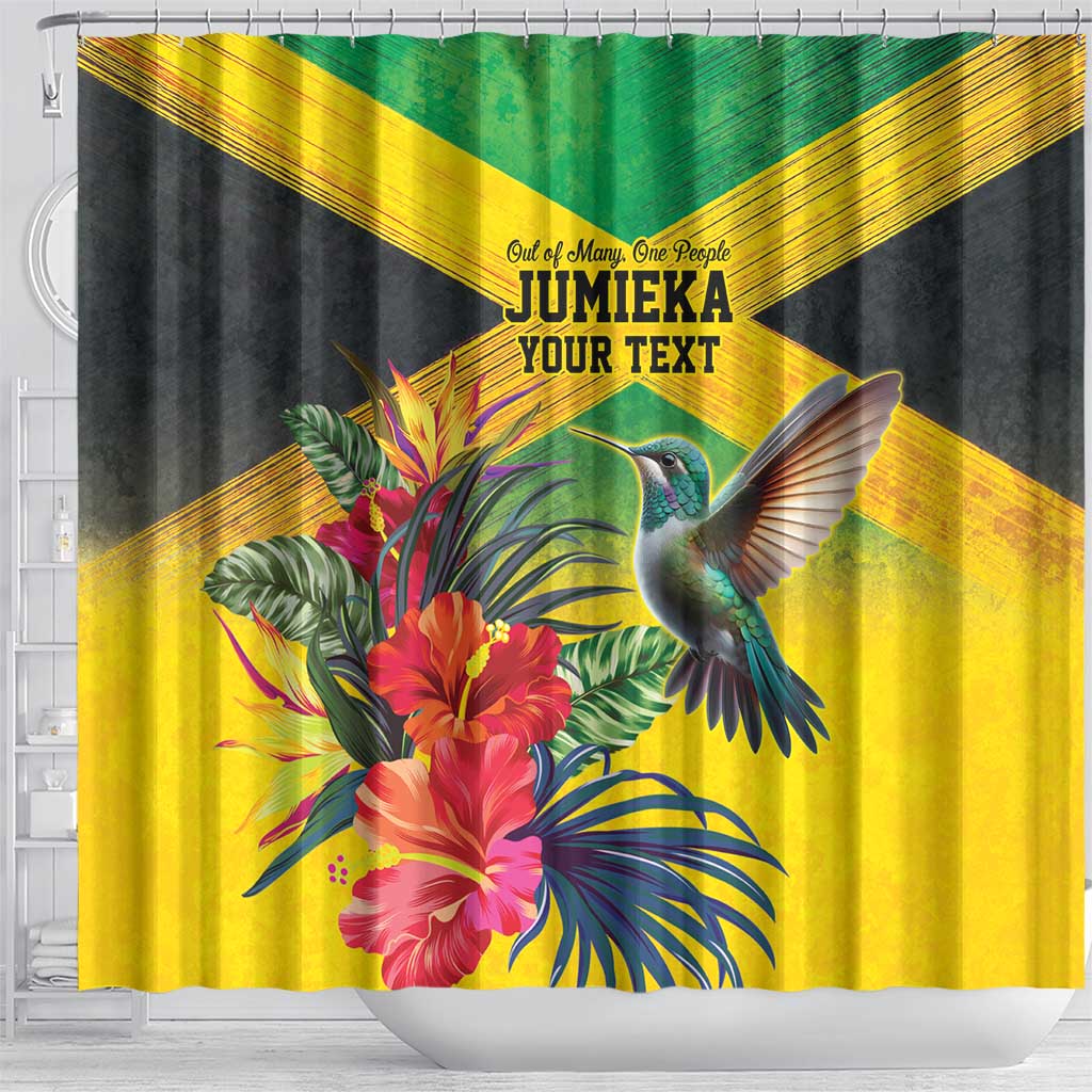 Personalized Black Jamaicans Hummingbird Shower Curtain Tropical Flowers Grunge Flag - African Pride