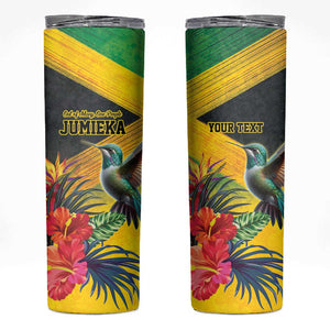 Personalized Black Jamaicans Hummingbird Skinny Tumbler Tropical Flowers Grunge Flag - African Pride