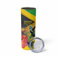 Personalized Black Jamaicans Hummingbird Skinny Tumbler Tropical Flowers Grunge Flag - African Pride