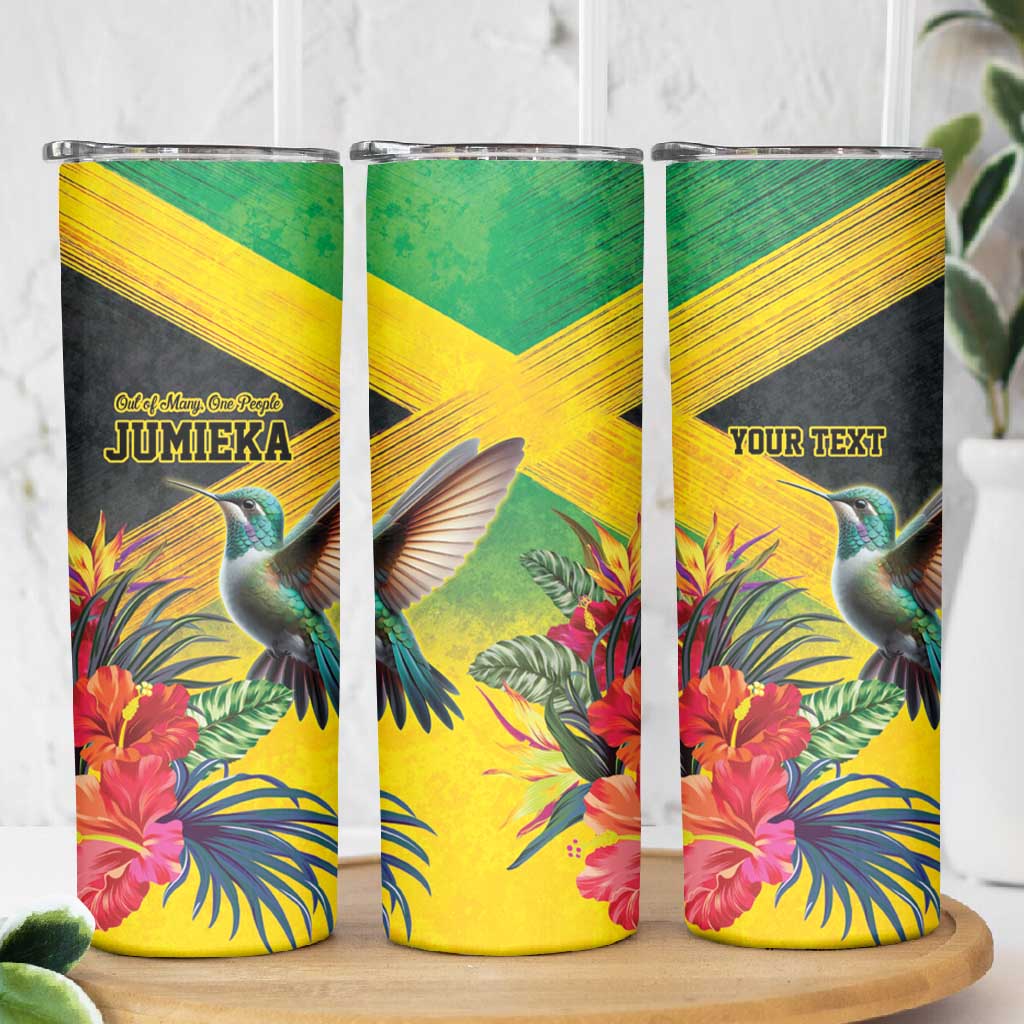 Personalized Black Jamaicans Hummingbird Skinny Tumbler Tropical Flowers Grunge Flag - African Pride