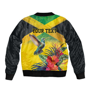 Personalized Black Jamaicans Hummingbird Sleeve Zip Bomber Jacket Tropical Flowers Grunge Flag - African Pride