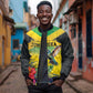 Personalized Black Jamaicans Hummingbird Sleeve Zip Bomber Jacket Tropical Flowers Grunge Flag - African Pride
