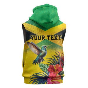 Personalized Black Jamaicans Hummingbird Sleeveless Zip Hoodie Tropical Flowers Grunge Flag - African Pride