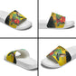 Personalized Black Jamaicans Hummingbird Slide Sandals Tropical Flowers Grunge Flag